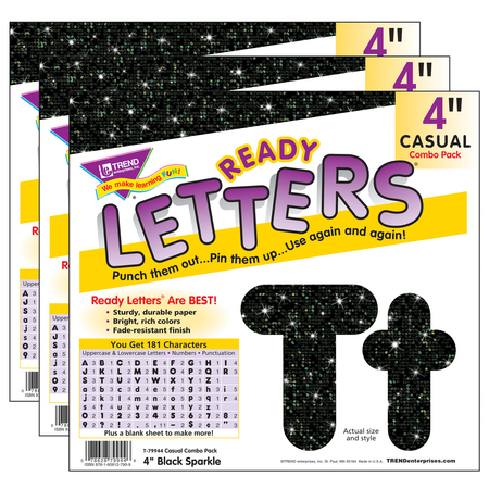 TREND ENTERPRISES Black Sparkle 4" Casual Combo Ready Letters®, PK3 T79944